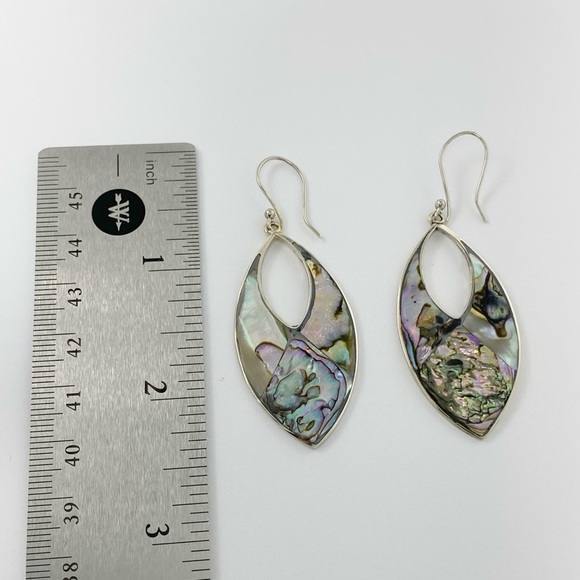 Abalone Shell Mother of Pearl Silver Plated Dangle Earrings. - Picture 6 of 7